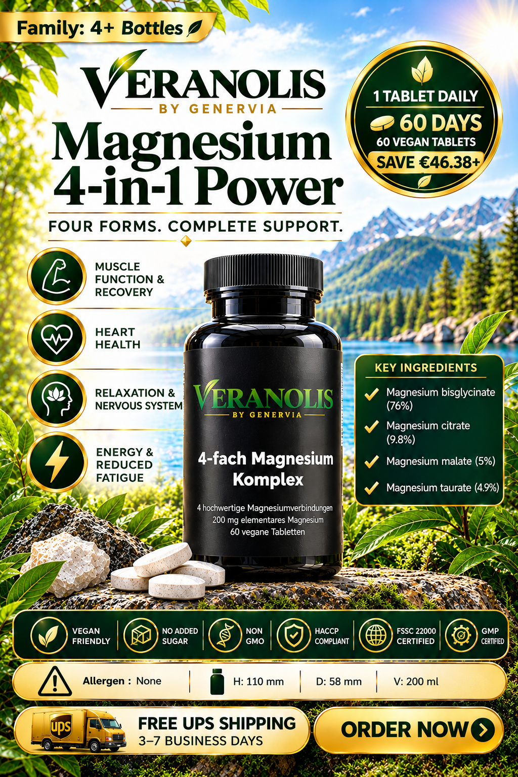 VERANOLIS Magnesium – 4-in-1 Power | 60 Vegan Tablets